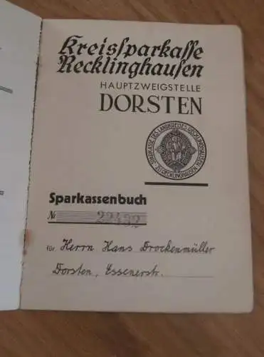 altes Sparbuch Dorsten , 1942 - 1944 , Hans Brockenmüller in Dorsten , Sparkasse , Bank !!