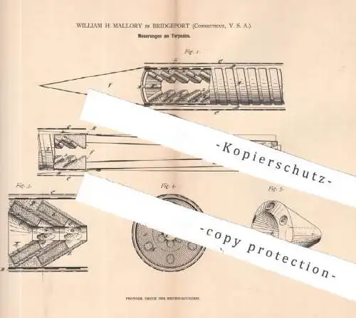original Patent - William H. Mallory , Bridgeport , Connecticut , USA , 1881 , Torpedos | Torpedo , Gas , Sprengstoff