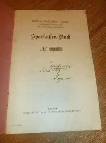 altes Sparbuch Tegernau , 1915 - 1921 , Frida Stolz / Hartnegg in Tegernau , Sparkasse , Bank !!