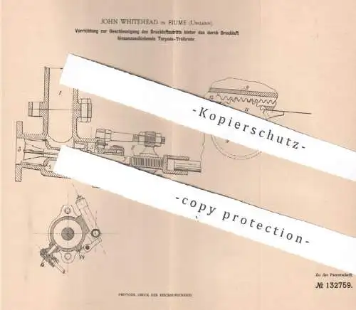 original Patent - John Whitehead , Fiume , Ungarn , 1901 , Torpedo - Treibrohr | Druckluft | Torpedos , Schiff , Schiffe