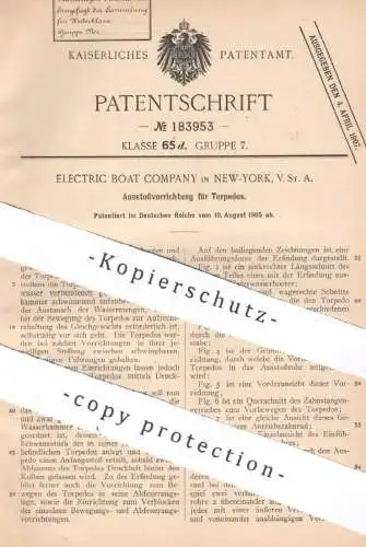 original Patent - Electric Boat Company , New York , USA , 1905 , Ausstoßvorrichtung für Torpedos | Torpedo | Schiff !!
