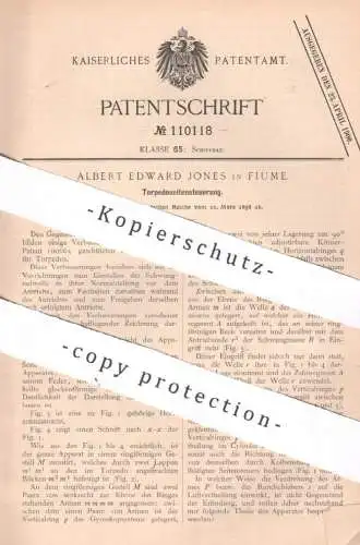 original Patent - Albert Edward Jones , Fiume | Ungarn | 1898 | Torpedo Seitensteuerung | Torpedos , Schiff