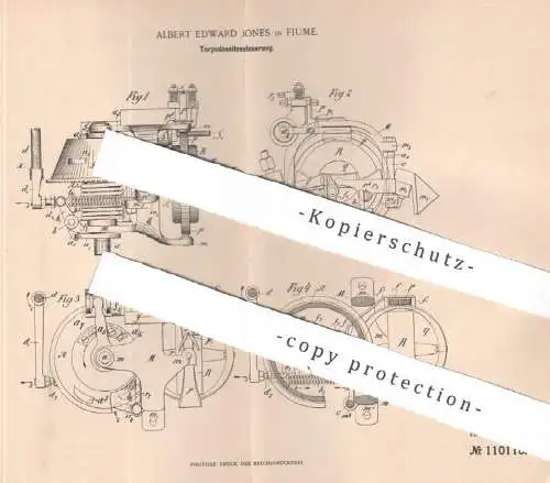 original Patent - Albert Edward Jones , Fiume | Ungarn | 1898 | Torpedo Seitensteuerung | Torpedos , Schiff