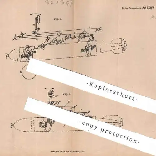original Patent - Julius Pintsch AG Berlin , 1918 , Neigungswinkel beim Schießen von Torpedo | Flugzeug , Torpedos
