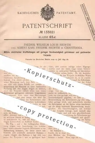 original Patent - Fredrik Wilhelm Louis Hiorth & Albert Karl Fredrik Hiorth , Christiania | 1899 | Torpedo | Schiff