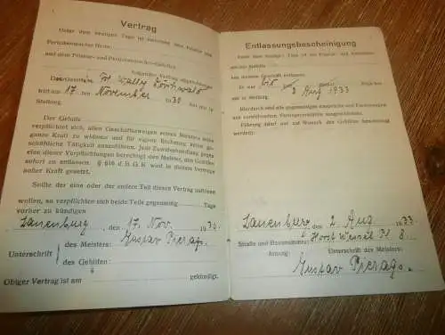 altes Friseur Berufsbuch , 1930 , Wally Dörchwahl in Schwerin i. Mecklenburg , Stolp i. Pommern , Lauenburg !!!