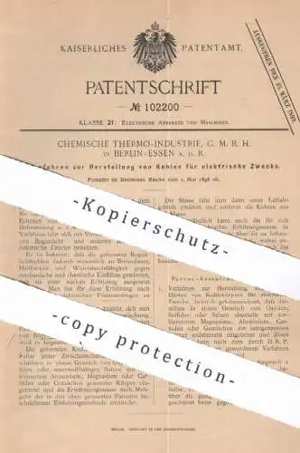 original Patent - Chemische Thermo Industrie GmbH , Berlin - Essen a. d. R. | 1898 | Kohlen für elektrische Zwecke !!