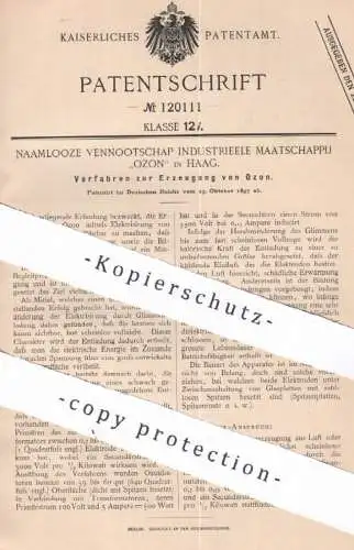 original Patent - Naamlooze Vennootschap Industrieele Maatschappij OZON , Haag , 1897 , Erzeugung von Ozon | Luft