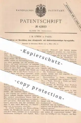 original Patent - J. M. Lewin , Paris , Frankreich , 1887 , Sprengstoff | Nitroclycerin , Cellulose , Säure | Chemie
