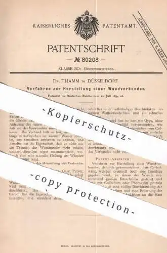 original Patent - Dr. Thamm , Düsseldorf , 1894 , Wundverband | Bruchband , Bandage | Medizin , Verband
