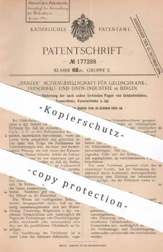 original Patent - Panzer AG für Geldschrank- Tresorbau- & Eisenindustrie Berlin | 1904 | Tresor , Geldschrank , Fenster
