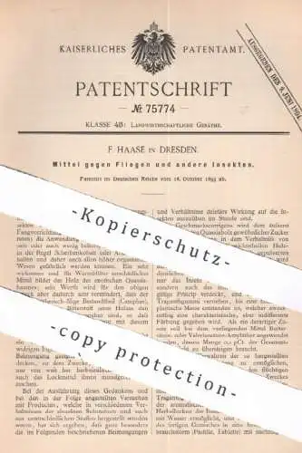 original Patent - F. Haase , Dresden , 1893 , Mittel gegen Fliegen und Insekten | Insekt , Fliege | Schädlingsbekämpfung