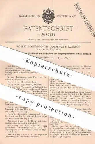 original Patent - Robert Southworth Lawrence , London , Middlesex , England | 1889 | Geschütz für Torpedo , Geschoss !!