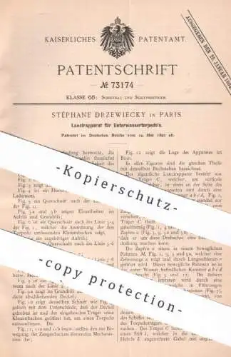 original Patent - Stéphane Drzewiecky , Paris , Frankreich , 1893 , Lancierapparat für Unterwassertorpedos | Torpedo