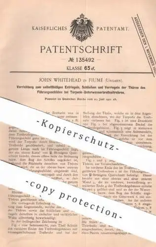 original Patent - John Whitehead , Fiume , Ungarn , 1901 , Torpedo | U-Boot , Torpedos , Schiff , Waffen , Schiffe