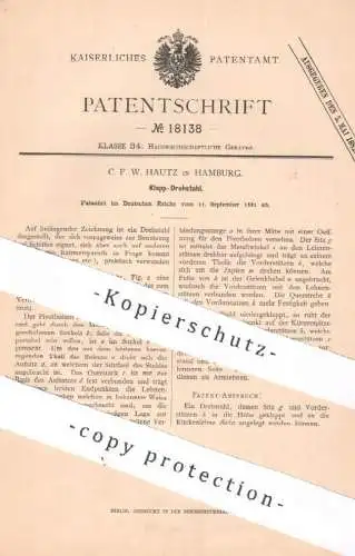 original Patent - C. F. W. Hautz , Hamburg , 1881 , Klapp - Drehstuhl | Klappstuhl , Stuhl , Stühle
