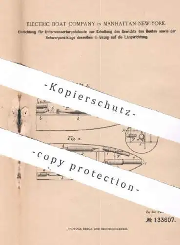 original Patent - Electric Boat Company , New York , Manhattan , USA , 1901 , Unterwassertorpedoboot |  Torpedo - U-Boot