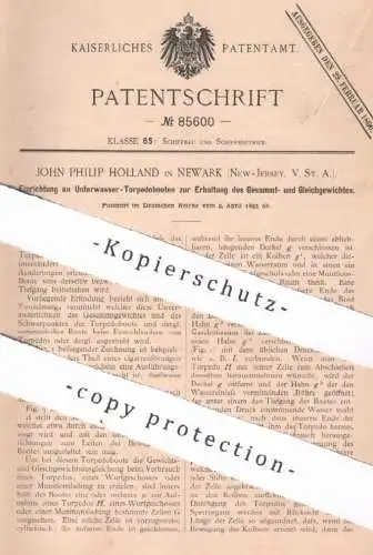 original Patent - John Philip Holland , New York , New Jersey , USA , 1895 , Unterwasser Torpedoboot | Torpedo , U-Boot
