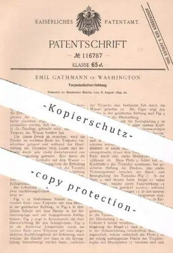 original Patent - Emil Gathmann , Washington , USA , 1899 , Torpedozündvorrichtung | Torpedo , Torpedos , Schiff , Waffe