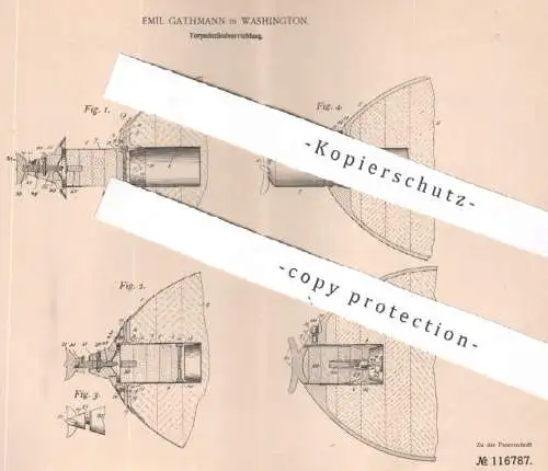 original Patent - Emil Gathmann , Washington , USA , 1899 , Torpedozündvorrichtung | Torpedo , Torpedos , Schiff , Waffe