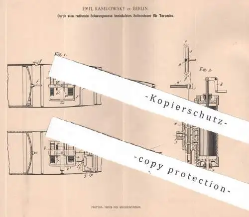 original Patent - Emil Kaselowsky , Berlin , 1894 , Seitensteuer für Torpedos | Torpedo , Schiff , Schiffe , Waffen