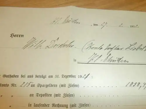 altes Dokument Klein Rhüden / Seesen , 1922 , Wilhelm Drechsler , Landwirt , Sparkasse , Bank !!!