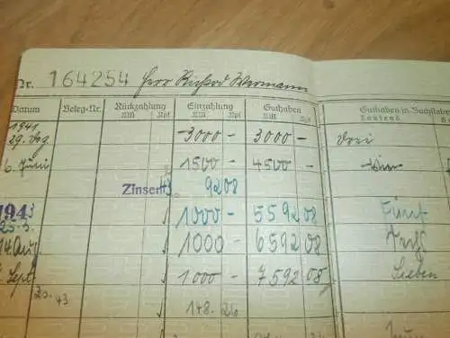 altes Sparbuch Döbeln , 1941 - 1944 , Richard Wermann , Goldschmied in Döbeln , Sparkasse , Bank !!!