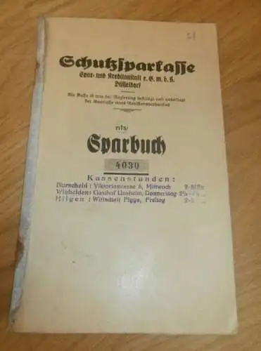 altes Sparbuch Burscheid / Lambertzmühle , 1934 - 1942 , Erna Maibüchen in Burscheid , Lambertzmühle , Sparkasse , Bank