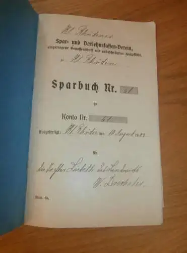 altes Sparbuch Klein Rhüden / Seesen , 1908 - 1919 , Lisbeth Drechsler in Klein Rhüden / Seesen , Sparkasse , Bank !!