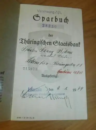 altes Sparbuch Lobenstein , 1939 - 1945 , Fanny Böhme in Lobenstein , Sparkasse , Bank !!