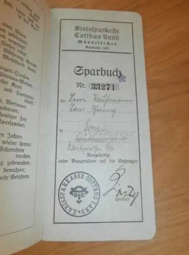 altes Sparbuch Cottbus , 1934 - 1944 , Kaufmann Hans Pfennig in Cottbus , Sparkasse , Bank !!