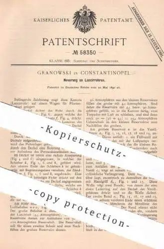 original Patent - Granowski in Constantinopel | Istanbul Türkei | 1890 | Lancierrohr | Torpedo , Kanone , Schiff , Waffe