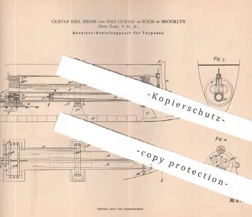 original Patent - Gustaf Emil Hesse , Nils Gustaf de Foch , Brooklyn , New York , USA | 1895 | Revolver für Torpedos !!