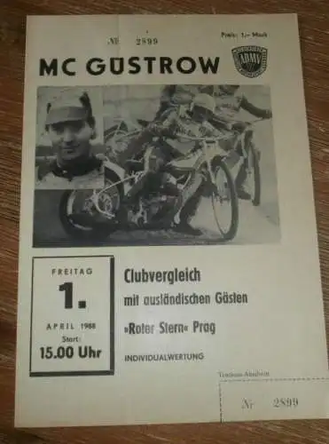 Speedway Güstrow 01.04.1988 , Prag , Programm , Rennprogramm !!!