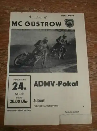 Speedway Güstrow 24.07.1987 , ADMV-Pokal , Programm , Rennprogramm !!!