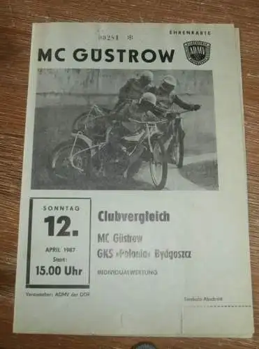 Speedway Güstrow 12.04.1987, National , Polonia Bydoszcz , Programm , Rennprogramm !!!