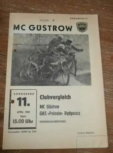 Speedway Güstrow 11.04.1987, National , Polonia Bydoszcz , Programm , Rennprogramm !!!