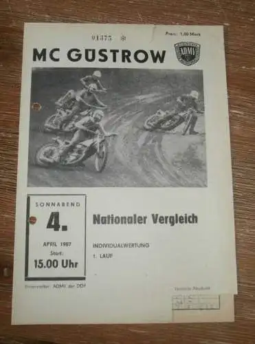 Speedway Güstrow 04.04.1987 , National , Programmheft , Programm , Rennprogramm !!!