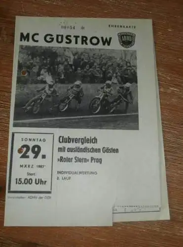 Speedway Güstrow 29.03.1987 , Prag , Programmheft , Programm , Rennprogramm !!!