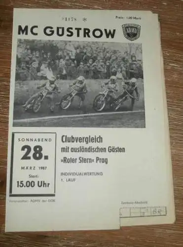 Speedway Güstrow 28.03.1987 , Prag , Programmheft , Programm , Rennprogramm !!!