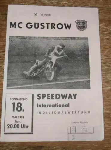 Speedway Güstrow 18.05.1991 , international , Programmheft , Programm , Rennprogramm !!!