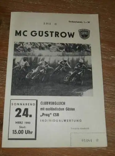 Speedway Güstrow 24.03.1990 , Prag , Programmheft , Programm , Rennprogramm !!!