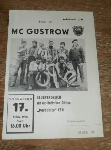 Speedway Güstrow 17.03.1990 , Pardubice , Programmheft , Programm , Rennprogramm !!!