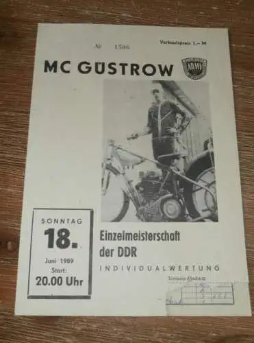 Speedway Güstrow 18.06.1989 , DDR Meisterschaft , Programmheft , Programm , Rennprogramm !!!