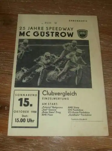 Speedway Güstrow 15.10.1988  , Stal Gorzow , Bydgoszcz , Prag , Plzen , Programmheft , Programm , Rennprogramm !!!