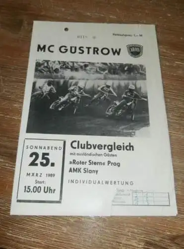 Speedway Güstrow 25.03.1989  , Prag , Slany , Programmheft , Programm , Rennprogramm !!!