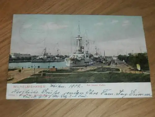 AK - Wilhelmshaven , 1902 , neuer Hafen , Aumund Vegesack ,  Ansichtskarte !!