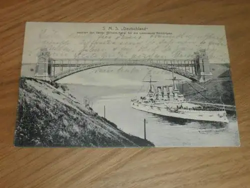 AK - Hochbrücke Levensau , 1914 , S.M.S. Deutschland , Kiel , Ansichtskarte !!