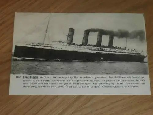 AK - Lusitania 1915 , Schiff , Marine , Krieg , Ansichtskarte !!