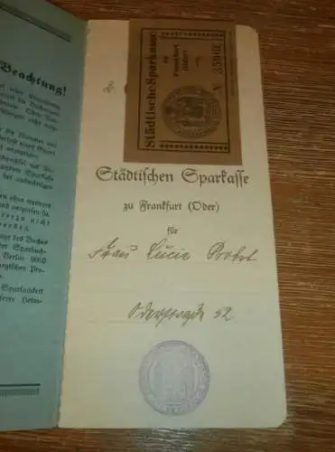 altes Sparbuch Frankfurt a. Oder , 1934 - 1940 , Lucie Probst in Frankfurt a. Oder , Sparkasse , Bank !!